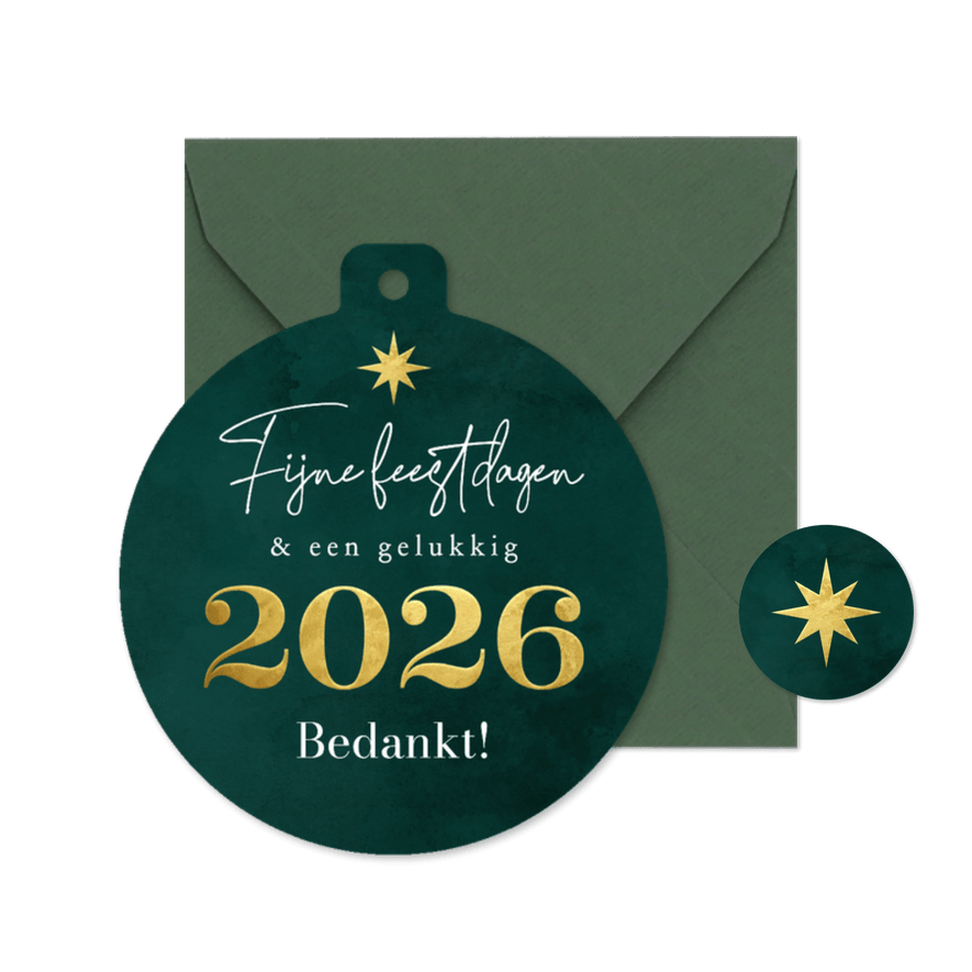 Zakelijke kerstkaart kerstbal bijzonder verf groen goud - Kaartimpressie