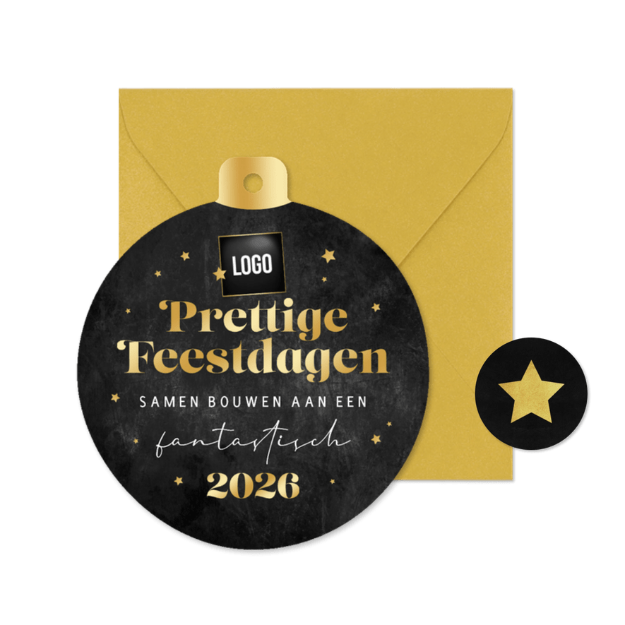 Zakelijke kerstkaart kerstbal vorm sterren fijne feestdagen - Kaartimpressie