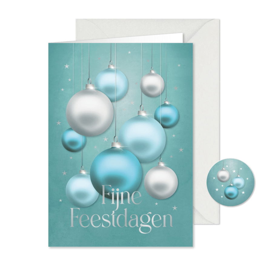 Zakelijke kerstkaart kerstballen blauw en zilver - Kaartimpressie