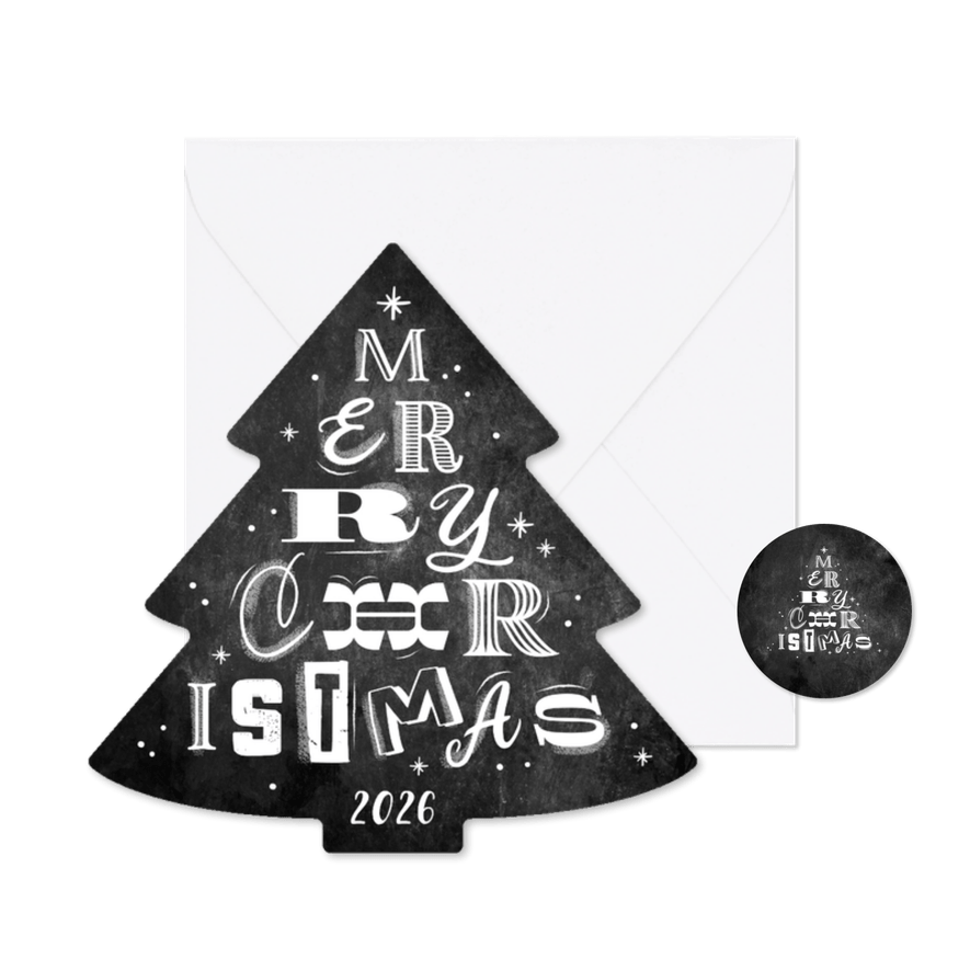 Zakelijke kerstkaart kerstboom krijtbord lettering chalk - Kaartimpressie