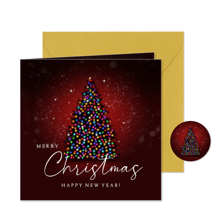 Zakelijke kerstkaart kerstboom lichtjes rood - Kaartimpressie