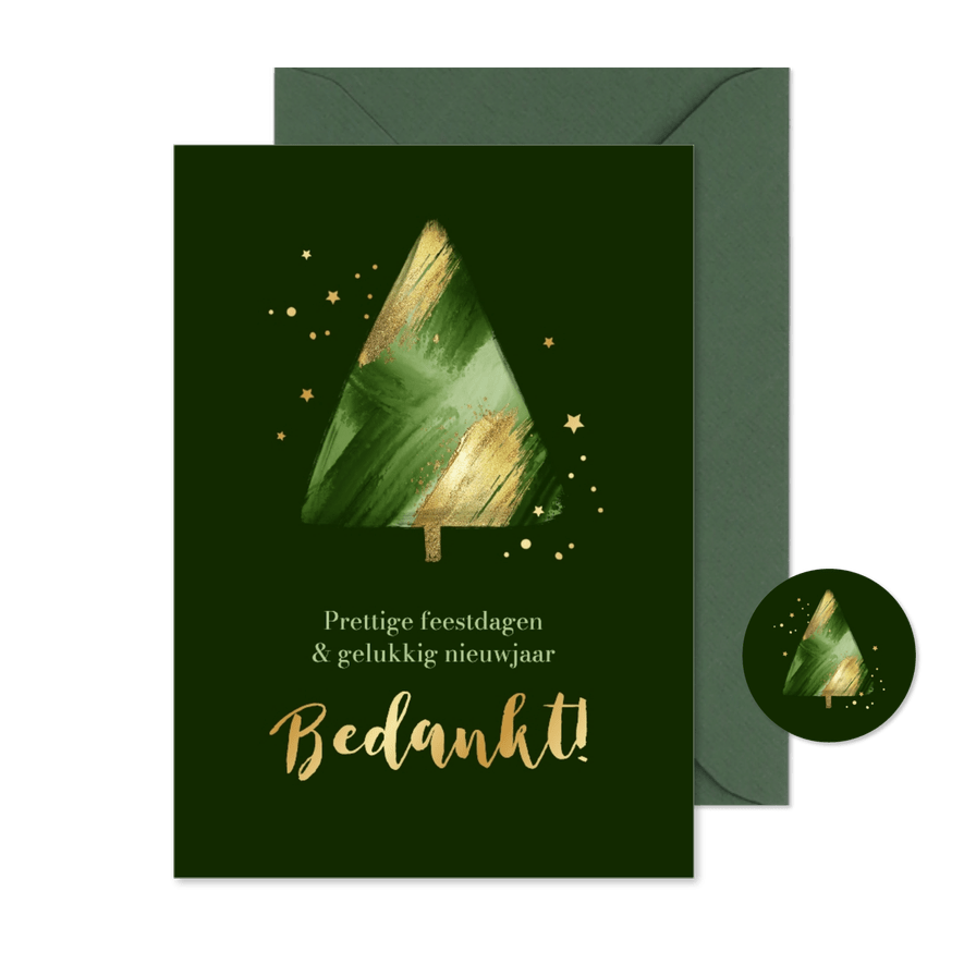 Zakelijke kerstkaart kerstboom verf abstract goud bedankt - Kaartimpressie
