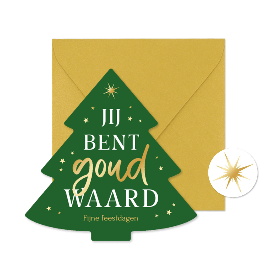 Zakelijke kerstkaart kerstboom vorm goud waard sterren - Kaartimpressie