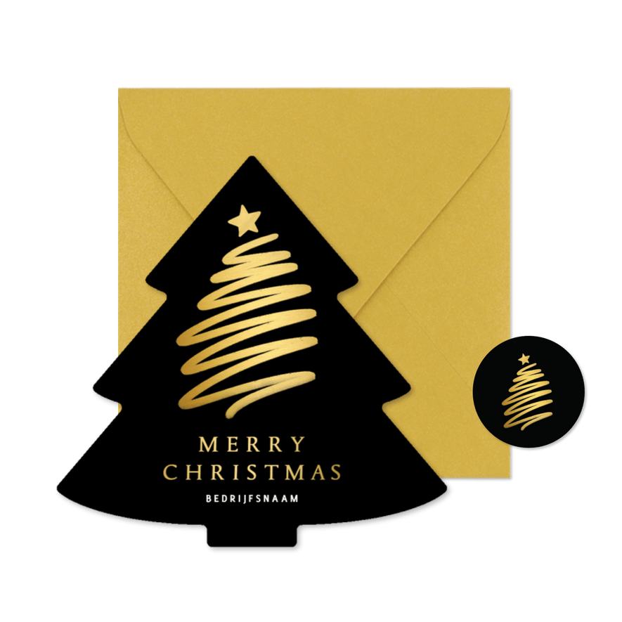 Zakelijke kerstkaart kerstboomvorm met getekende kerstboom  - Kaartimpressie