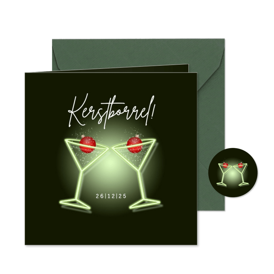 Zakelijke kerstkaart kerstborrel cocktailglazen - Kaartimpressie