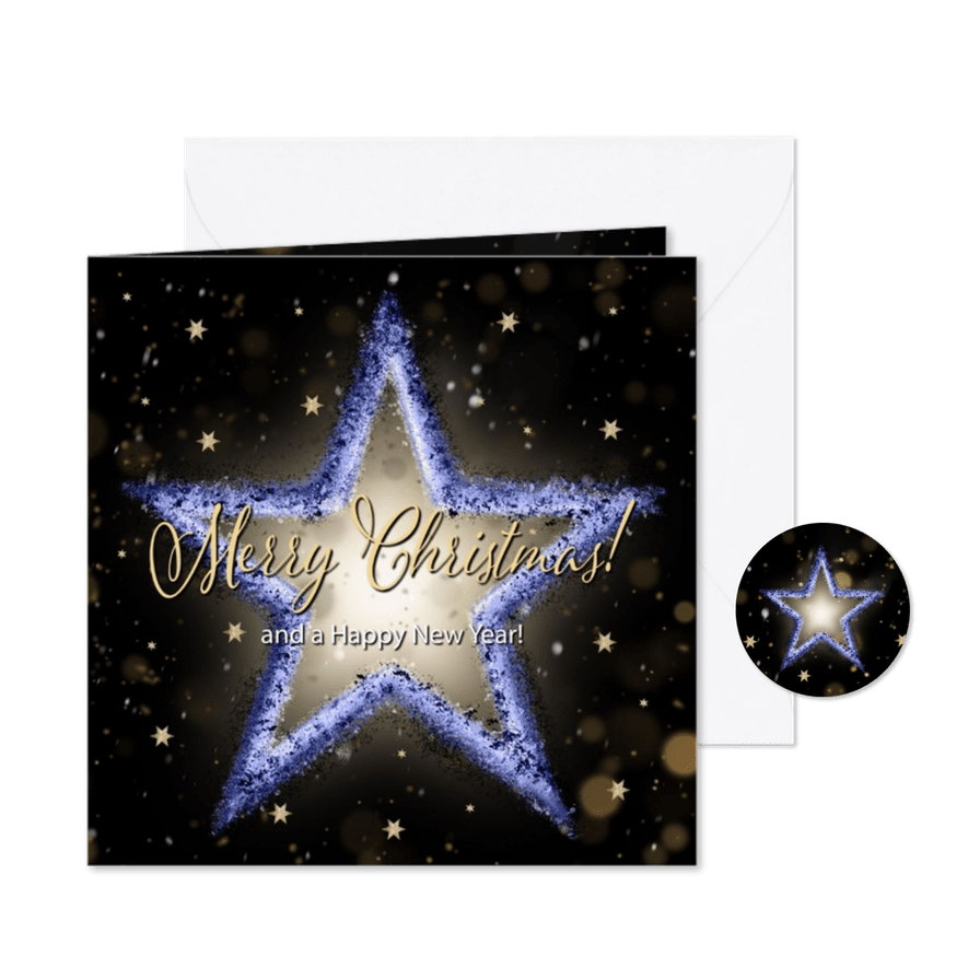 Zakelijke kerstkaart kerstster blauw en goud - Kaartimpressie