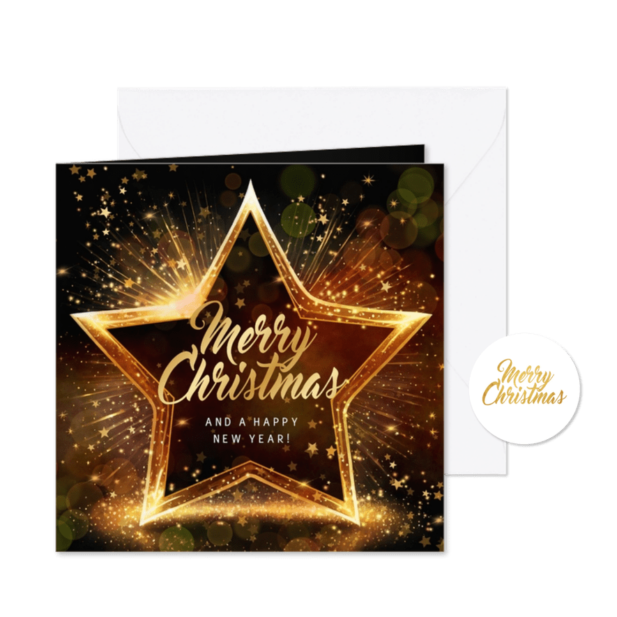 Zakelijke kerstkaart kerstster goud sparkling donker - Kaartimpressie