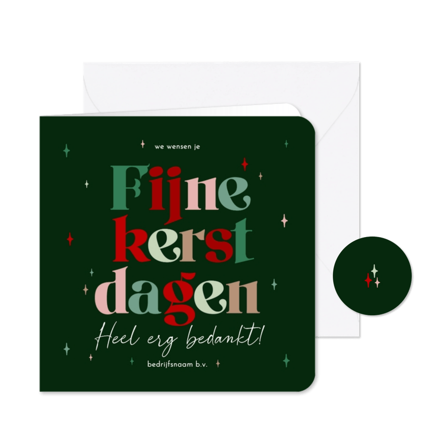 Zakelijke kerstkaart kleurrijke typografie bedankt sterren - Kaartimpressie
