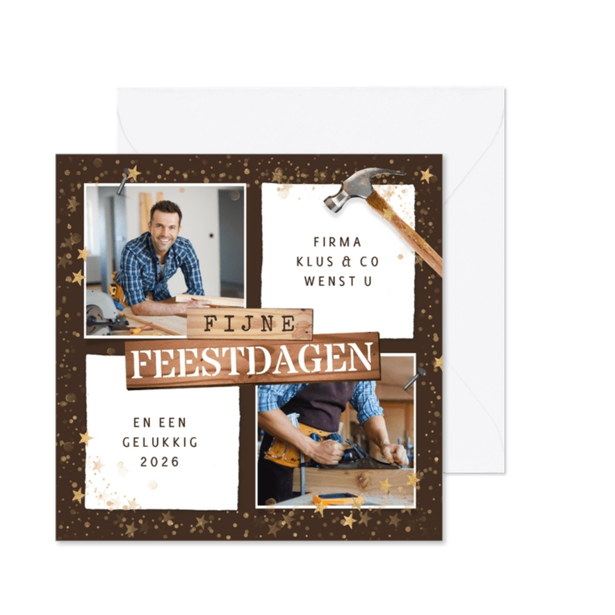 Zakelijke kerstkaart klussenbedrijf bouw foto sterren hout - Kaartimpressie