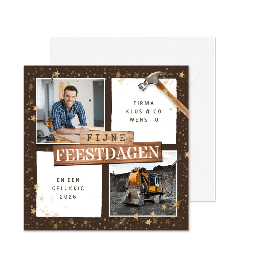 Zakelijke kerstkaart klussenbedrijf bouw foto sterren hout - Kaartimpressie