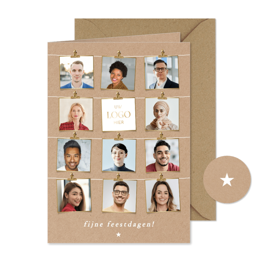 Zakelijke kerstkaart kraft fotocollage medewerkers  - Kaartimpressie