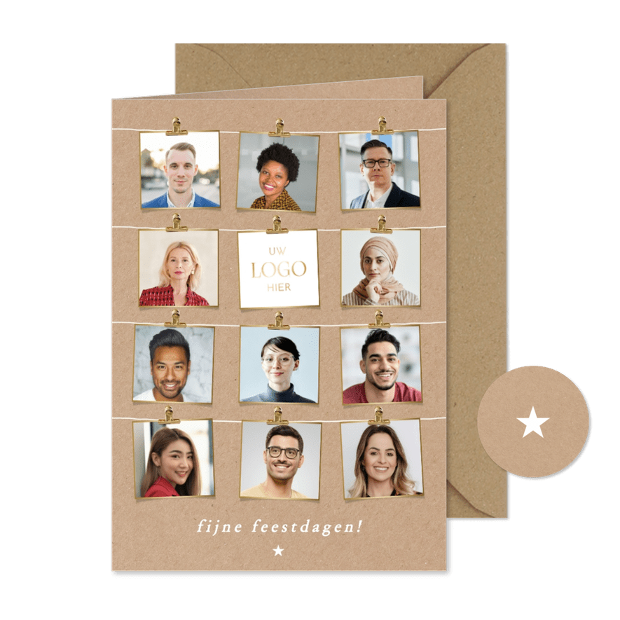 Zakelijke kerstkaart kraft fotocollage medewerkers - Kaartimpressie