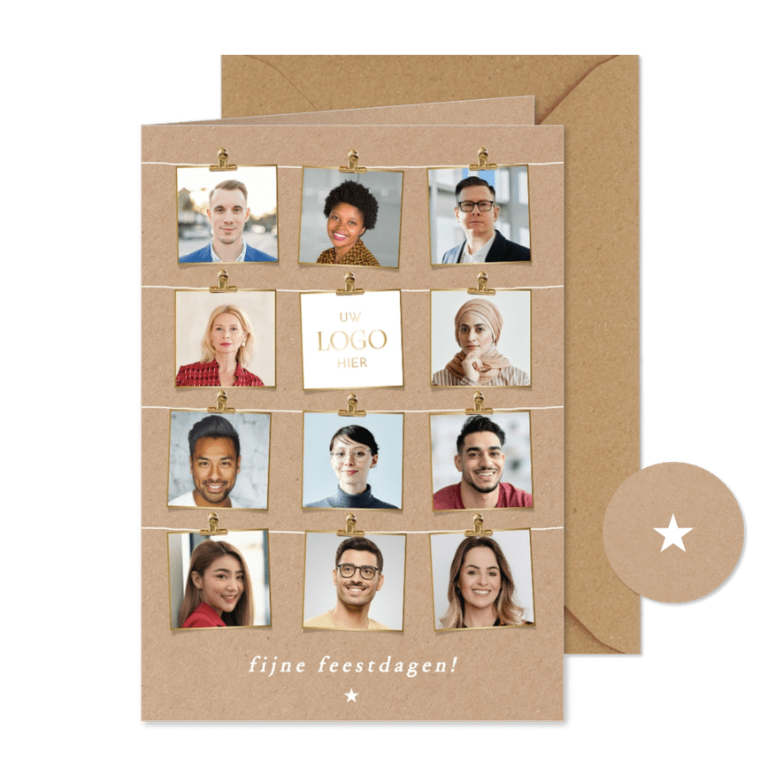 Zakelijke kerstkaart kraft fotocollage medewerkers - Kaartimpressie