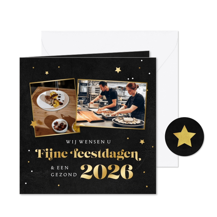 Zakelijke kerstkaart krijt goud sierlijk sterren foto's - Kaartimpressie