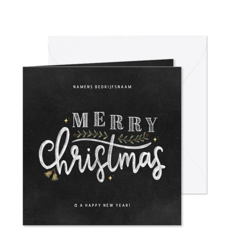 Zakelijke kerstkaart krijtbord typografie merry christmas - Kaartimpressie