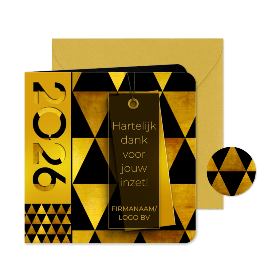Zakelijke kerstkaart label goud 2026 - Kaartimpressie