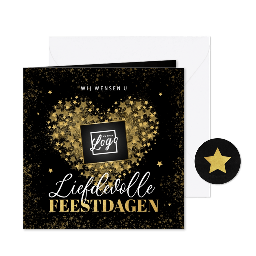 Zakelijke kerstkaart liefdevolle feestdagen hartje sterren - Kaartimpressie