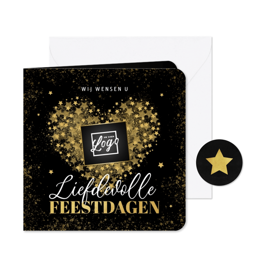 Zakelijke kerstkaart liefdevolle feestdagen hartje sterren - Kaartimpressie