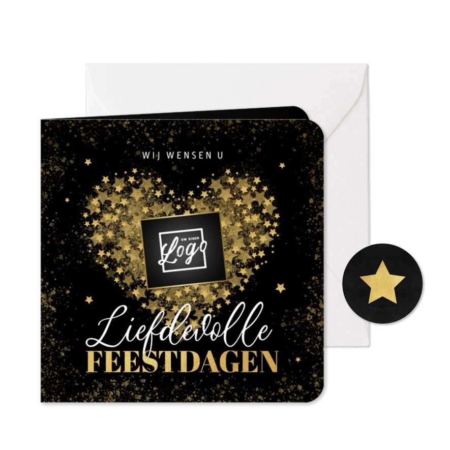 Zakelijke kerstkaart liefdevolle feestdagen hartje sterren - Kaartimpressie