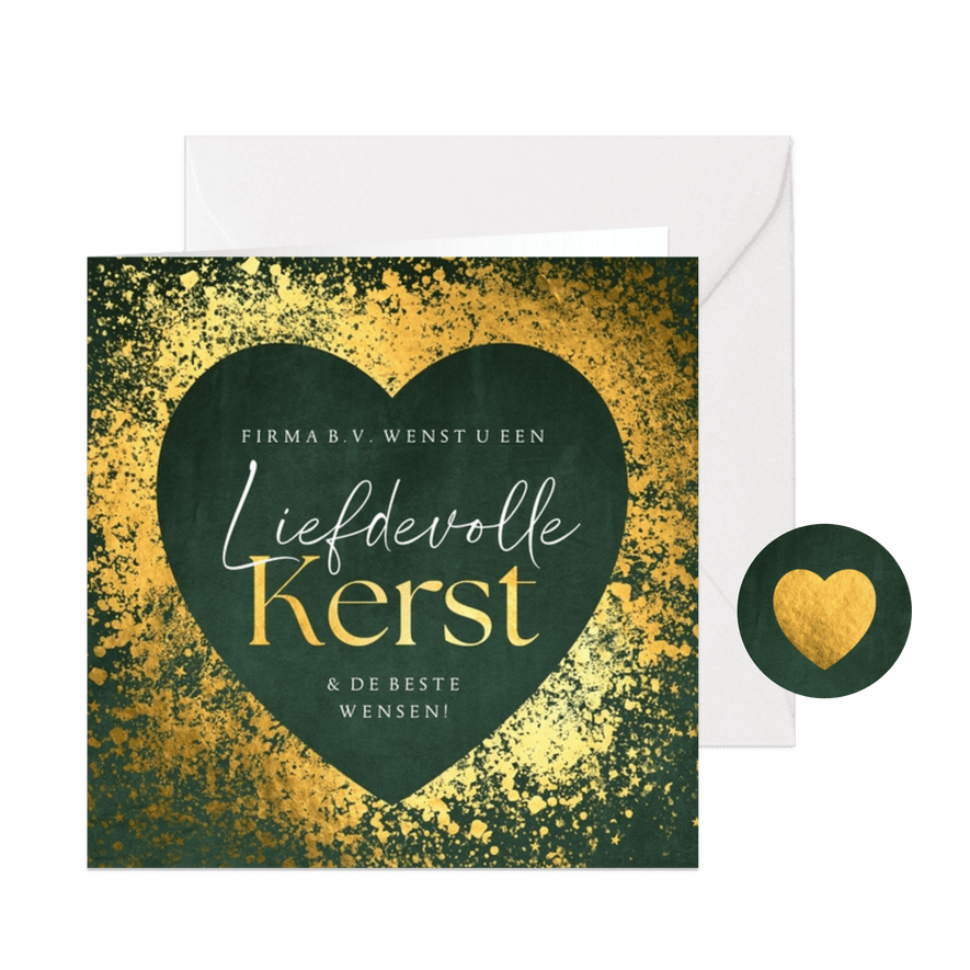 Zakelijke kerstkaart liefdevolle kerst hart goud velvet - Kaartimpressie