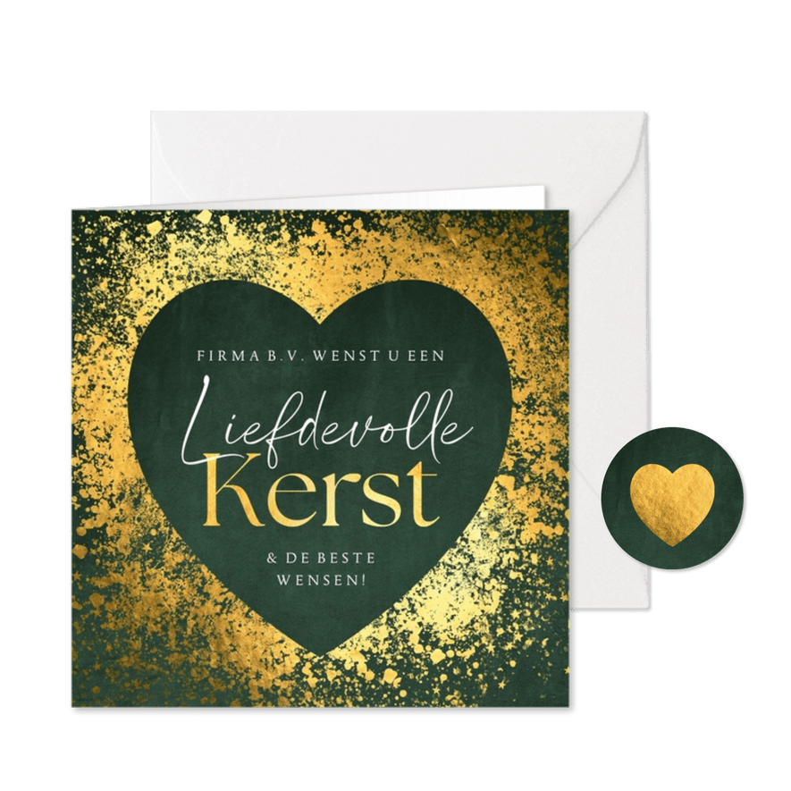 Zakelijke kerstkaart liefdevolle kerst hart goud velvet - Kaartimpressie