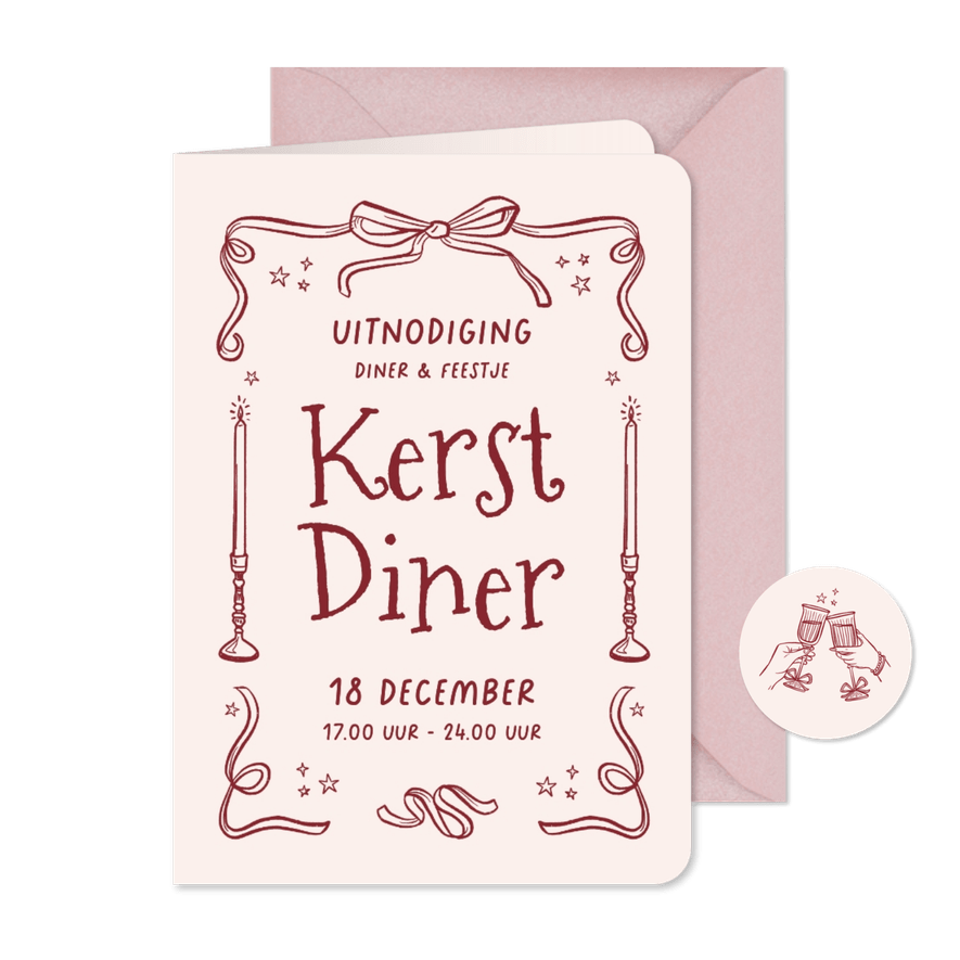 Zakelijke kerstkaart lijntekening kerstdiner borrel - Kaartimpressie