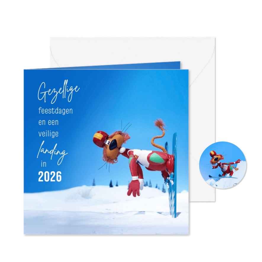 Zakelijke kerstkaart Loeki in de sneeuw - Kaartimpressie