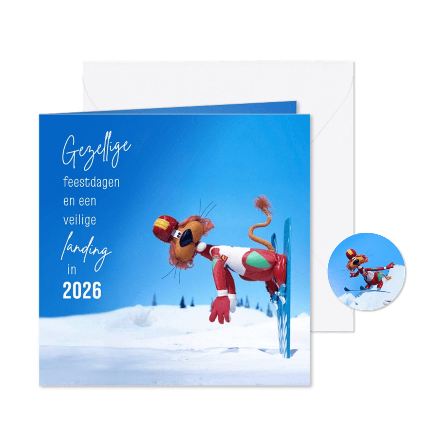 Zakelijke kerstkaart Loeki in de sneeuw - Kaartimpressie