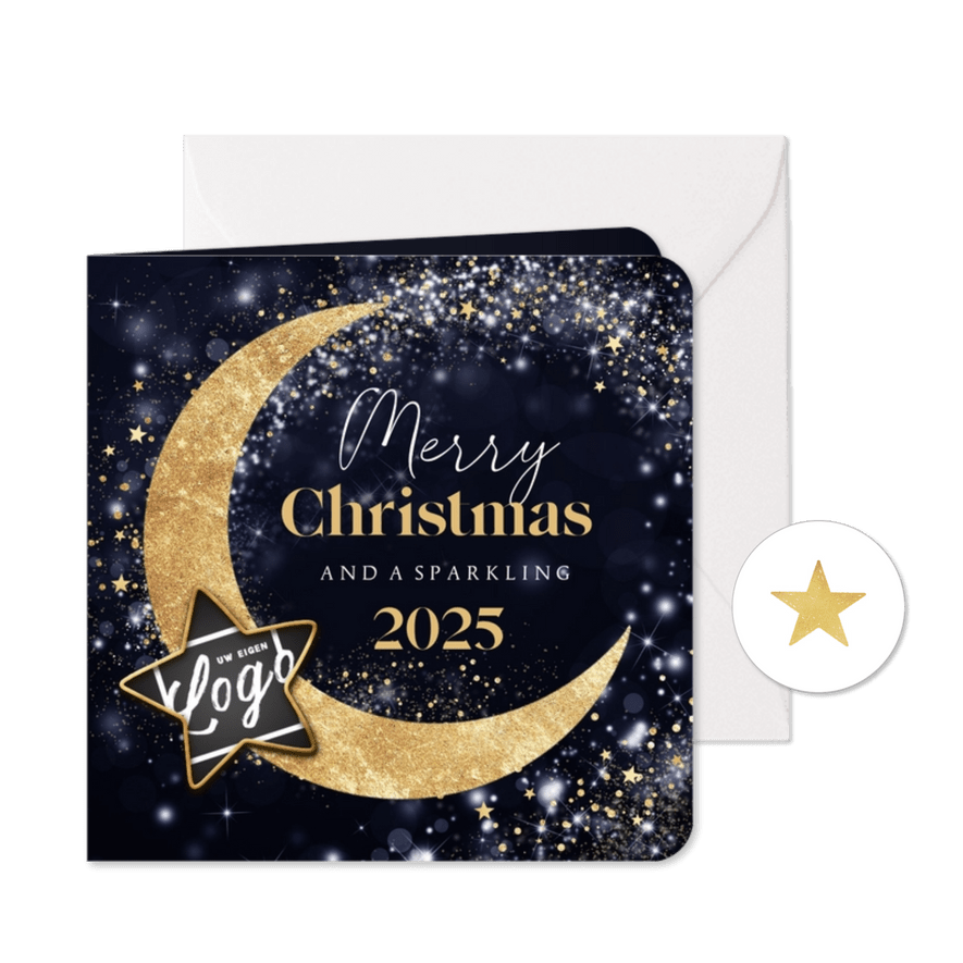 Zakelijke kerstkaart maan sterren glitters sparkling logo - Kaartimpressie