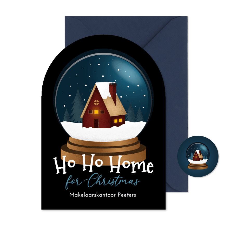 Zakelijke kerstkaart makelaardij huis sneeuwbol home - Kaartimpressie