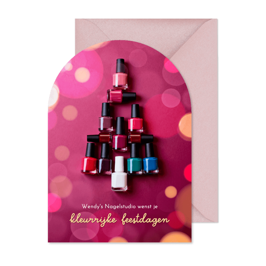 Zakelijke kerstkaart manicure nagelstudio kerstboom bokeh - Kaartimpressie