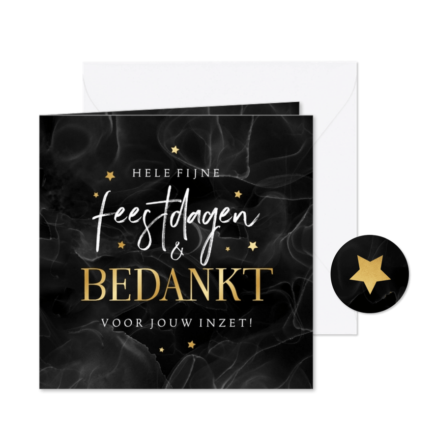 Zakelijke kerstkaart marmer medewerker bedankt sterren goud - Kaartimpressie