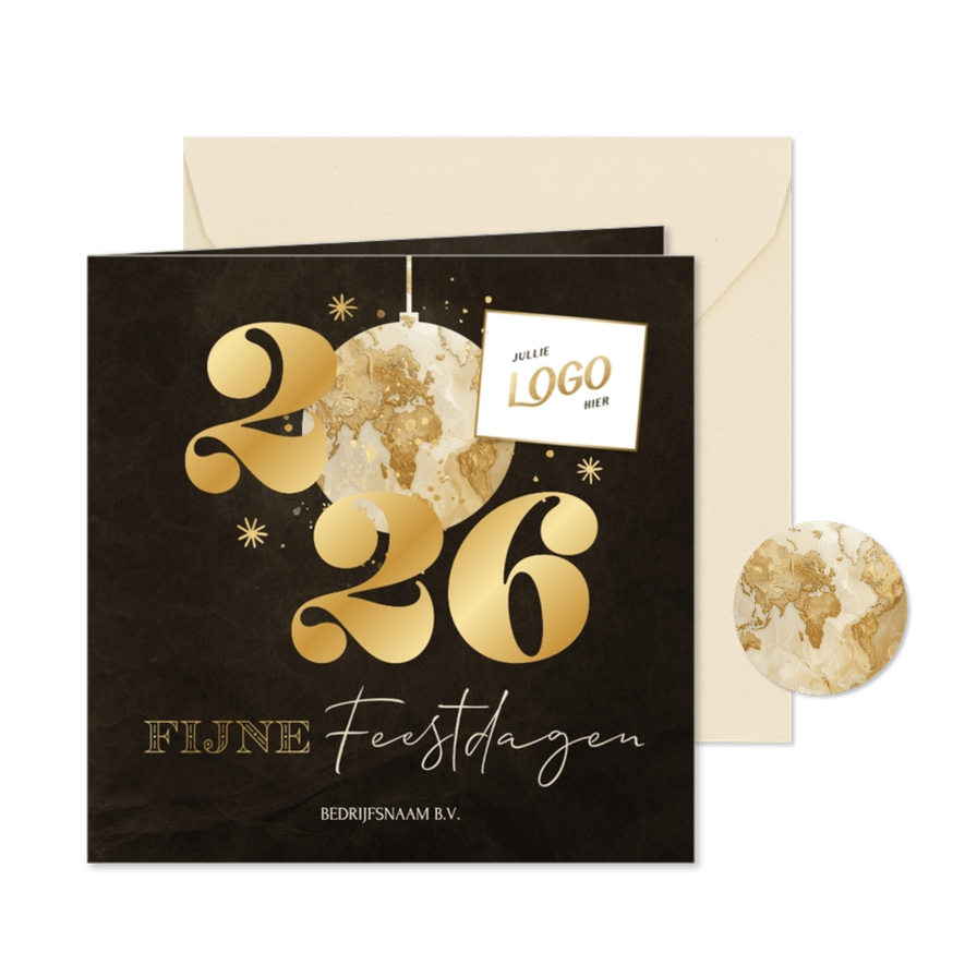 Zakelijke kerstkaart marmer wereldkaart 2026 - Kaartimpressie