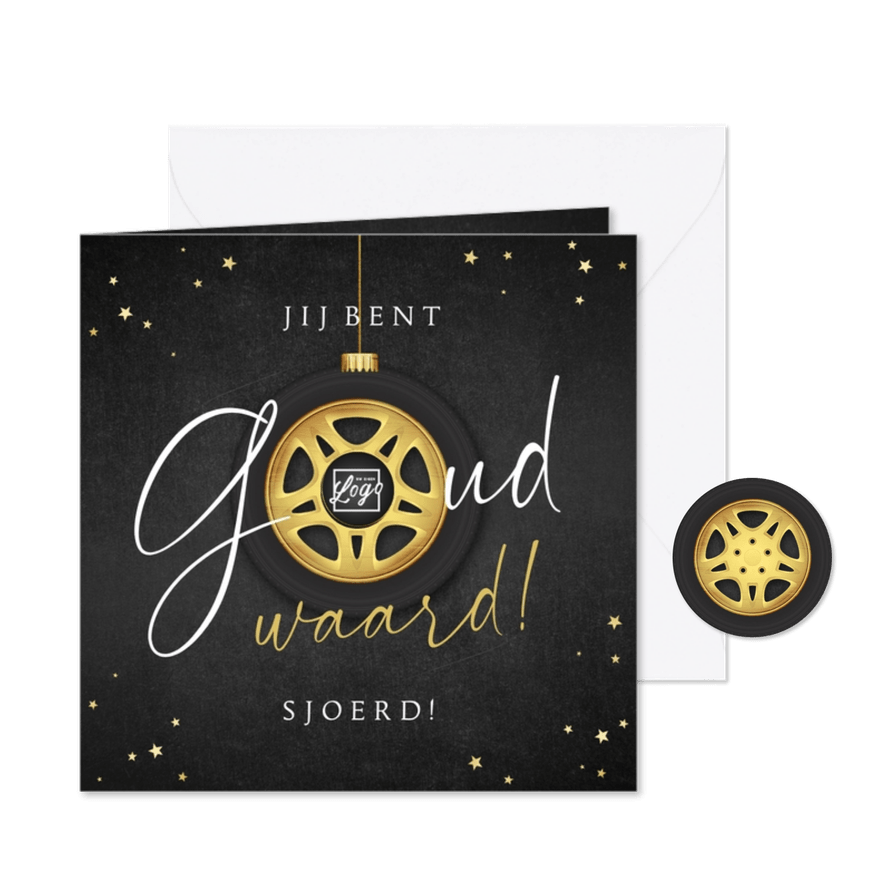 Zakelijke kerstkaart medewerker autovelg goud sterren - Kaartimpressie