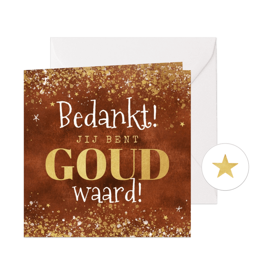 Zakelijke kerstkaart medewerkers bedankt goud waard sterren - Kaartimpressie