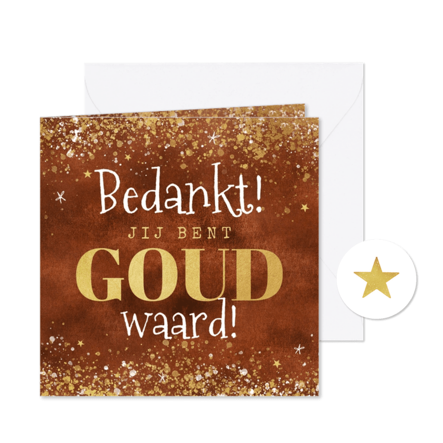 Zakelijke kerstkaart medewerkers bedankt goud waard sterren - Kaartimpressie