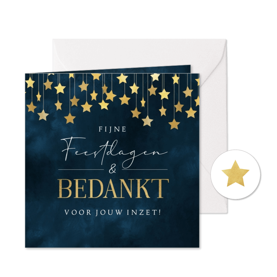 Zakelijke kerstkaart medewerkers bedankt sterren goud blauw - Kaartimpressie