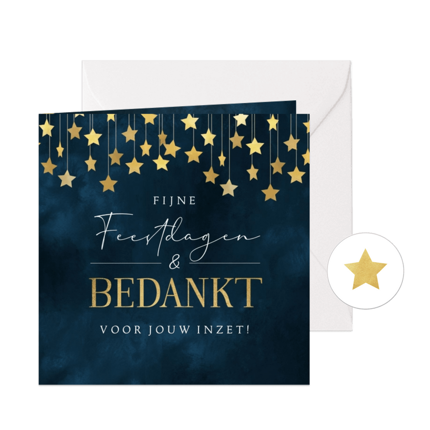 Zakelijke kerstkaart medewerkers bedankt sterren goud blauw - Kaartimpressie