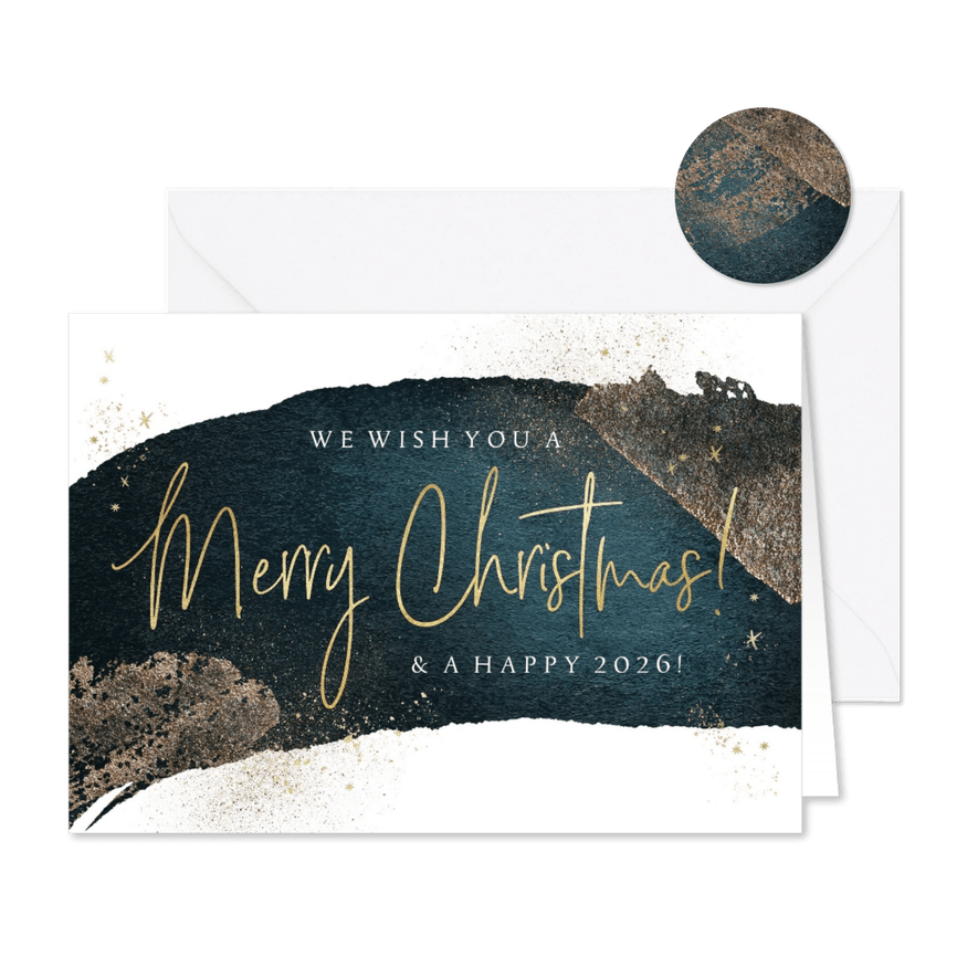 Zakelijke kerstkaart ‘Merry Christmas’ goudlook - Kaartimpressie
