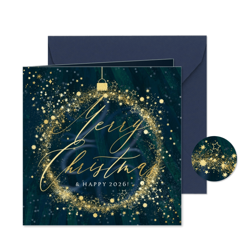 Zakelijke kerstkaart merry christmas kerstbal sterrenstof - Kaartimpressie
