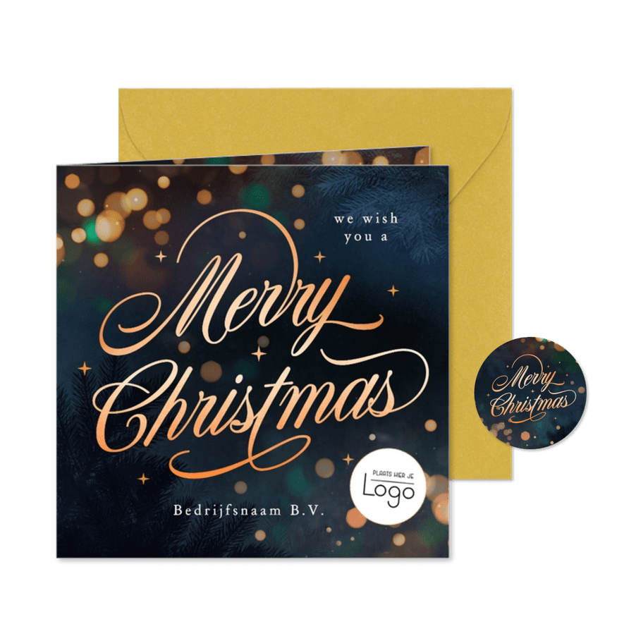 Zakelijke kerstkaart Merry Christmas met sterren - Kaartimpressie