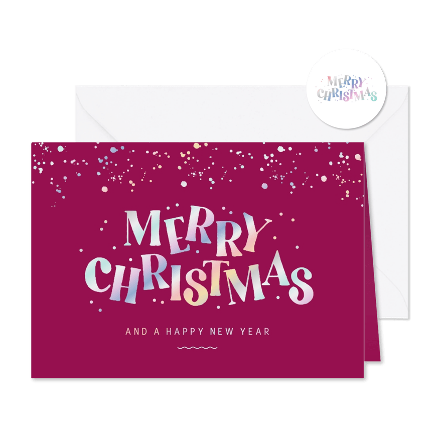 Zakelijke kerstkaart merry christmas spetters typografie - Kaartimpressie