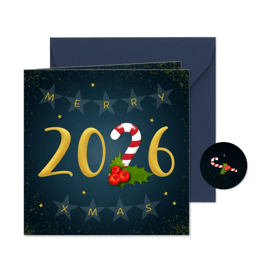 Zakelijke kerstkaart Merry Xmas 2026 - Kaartimpressie