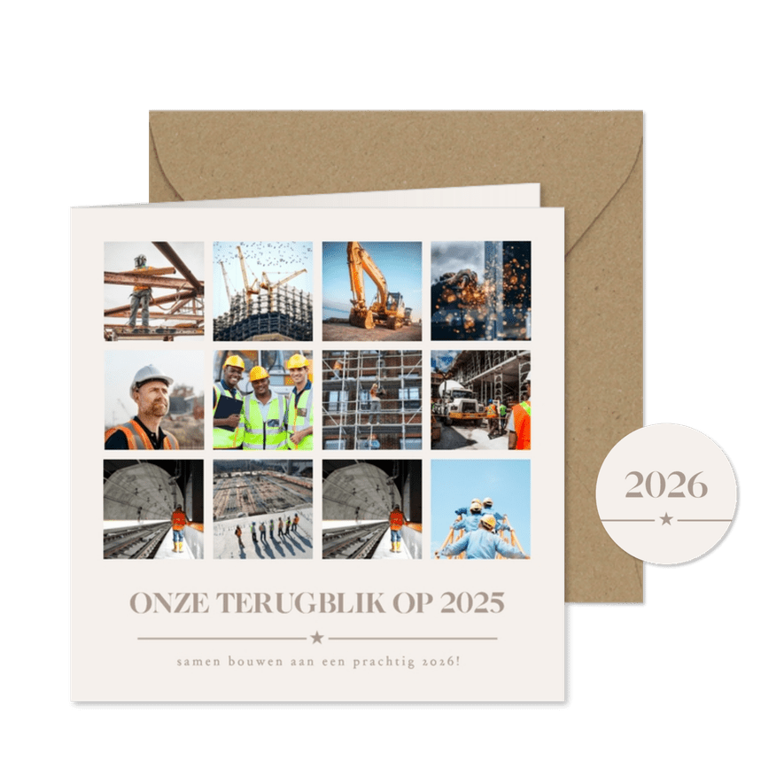 Zakelijke kerstkaart met 12 foto's als terugblijk op 2025 - Kaartimpressie