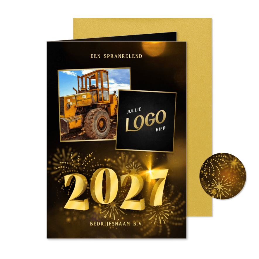 Zakelijke kerstkaart met 2027 3D met 2 foto's en vuurwerk - Kaartimpressie