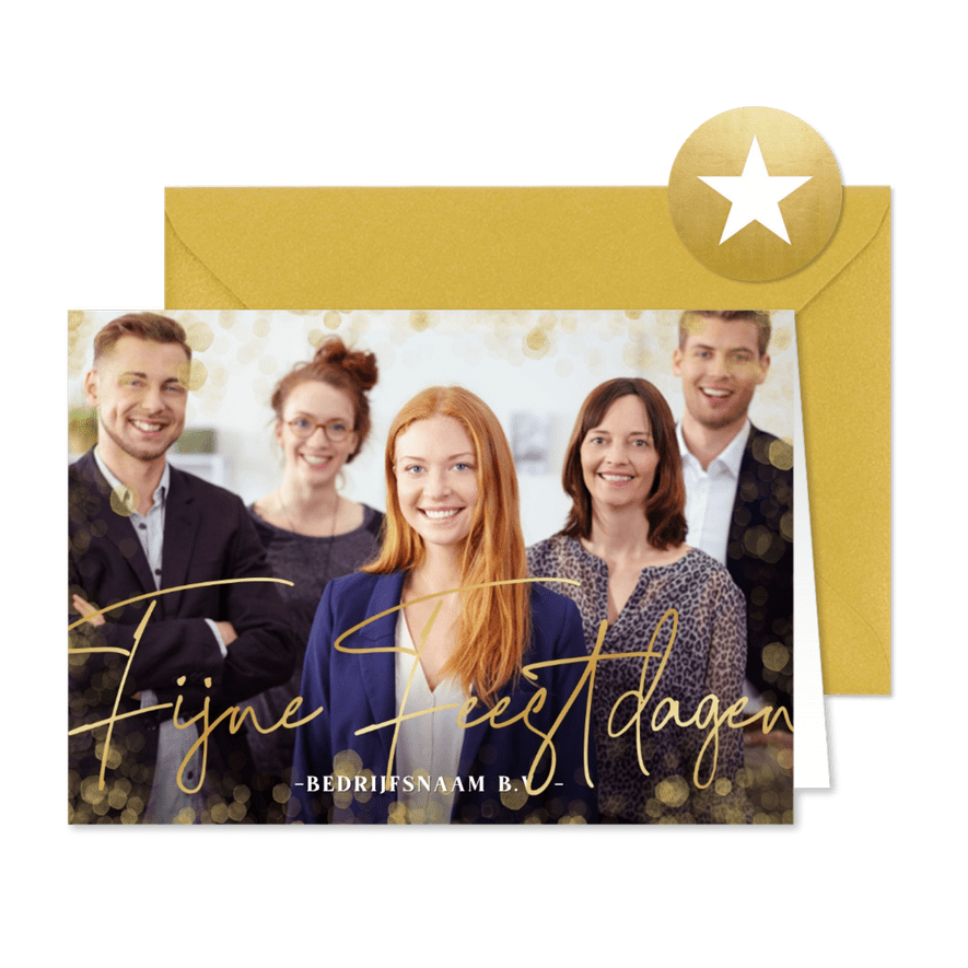 Zakelijke kerstkaart met eigen foto en sierlijke tekst - Kaartimpressie