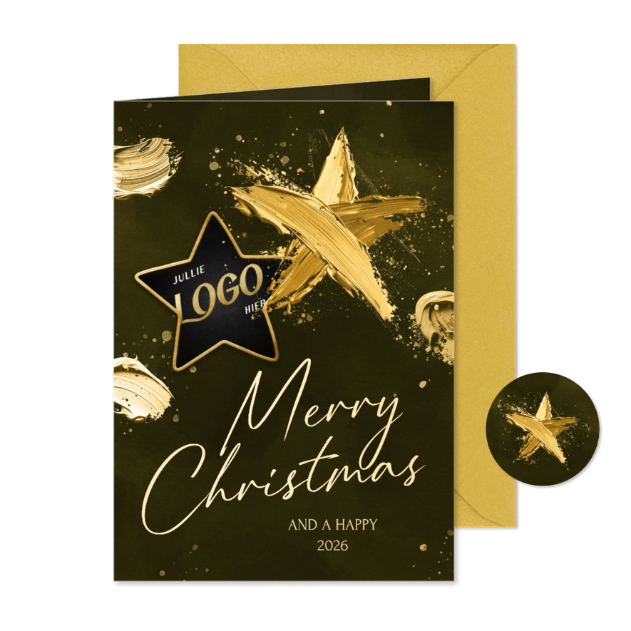 Zakelijke kerstkaart met geschilderde ster en logo - Kaartimpressie
