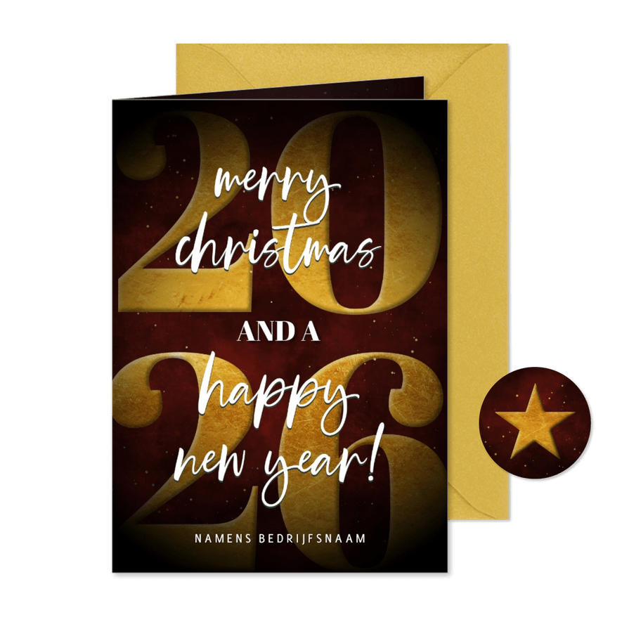 Zakelijke kerstkaart met gouden '2026'  - Kaartimpressie