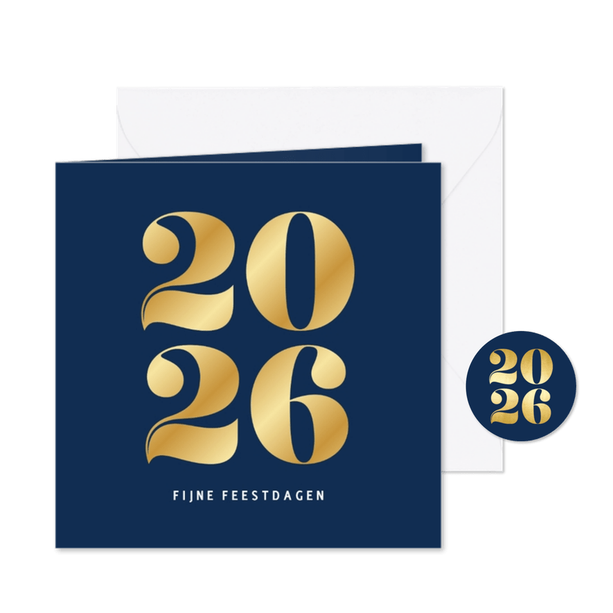 Zakelijke kerstkaart met groot gouden jaartal blauw - Kaartimpressie