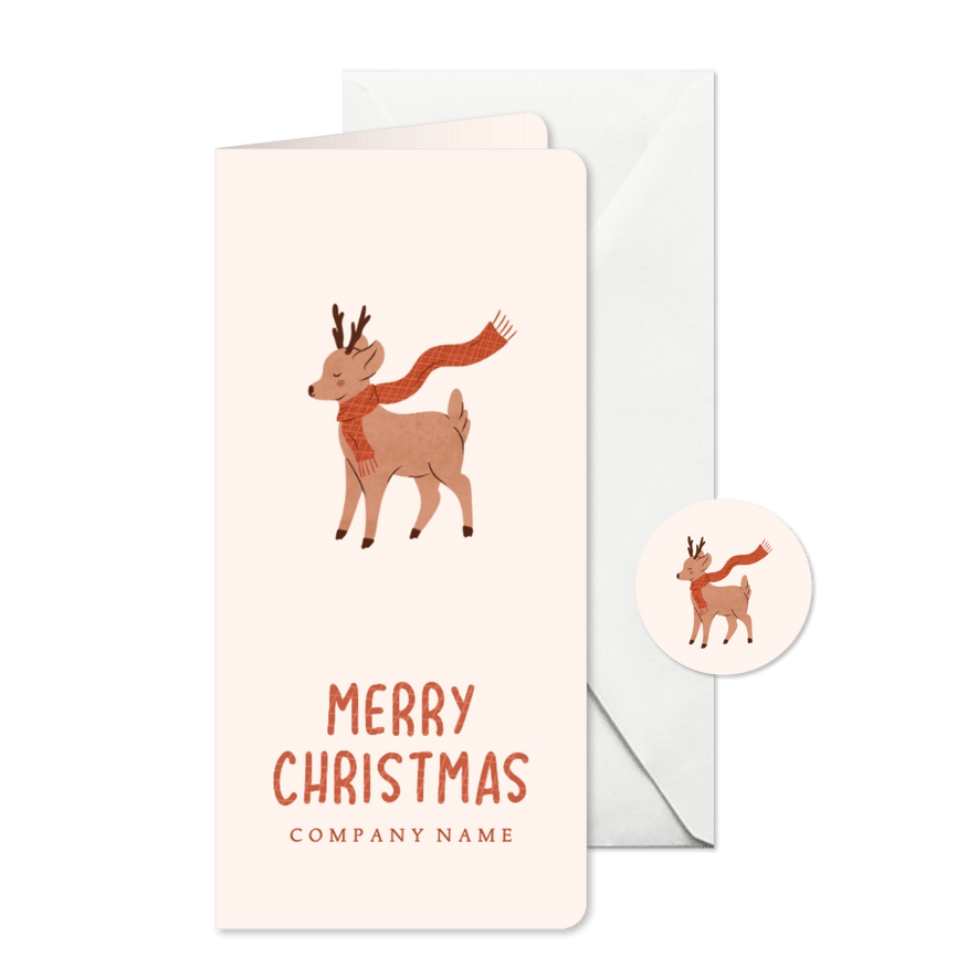 Zakelijke kerstkaart met illustratie van een hertje - Kaartimpressie